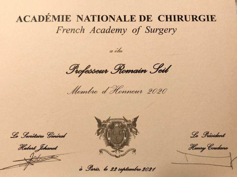 Congratulations to our President Prof. Dr. Romain Seil who was awarded honorary member of the French Academy of Surgery